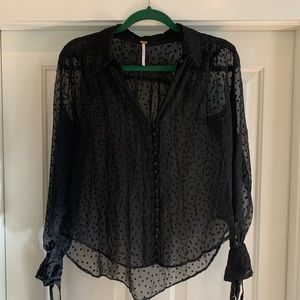 Free People see-through, polka-dots elegant blouse